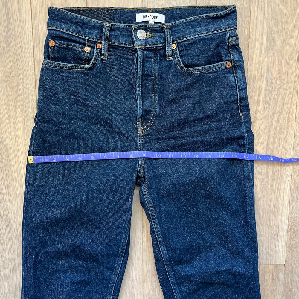 Re/Done 70s Stove Pipe Straight Leg High-Rise Jeans in Dark Indigo Denim Size 25 - Picture 10 of 13
